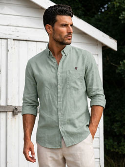 KUONS AVENUE - Men's Sage Green Button Down Collar Tencel Linen Shirt