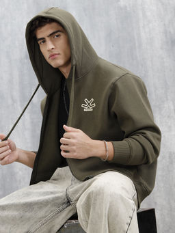 WROGN - Olive Casual Comfort Fit Hooded Sweatshirt