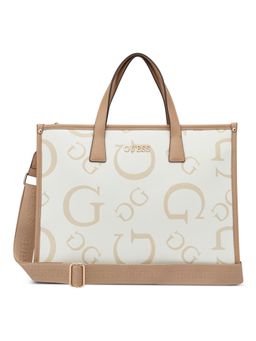 Guess - White Pvc Printed Handbag with Detachable Strap