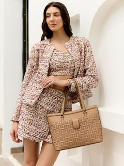 HIE - Beige Vegan Leather Textured Handbag