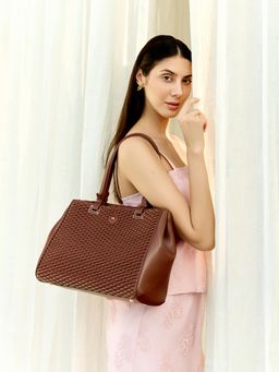 HIE - Brown Vegan Leather Textured Handbag