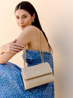 HIE - Beige Vegan Leather Textured Slingbag