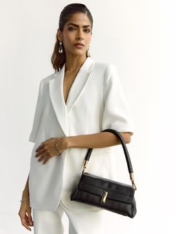 HIE - Black Vegan Leather Solid Slingbag with Detachable Chain Strap