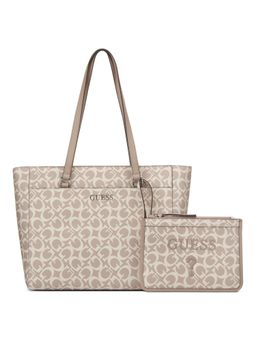 Guess - Beige Pvc Printed Handbag with Pouch