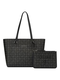 Guess - Black Pvc Printed Handbag with Pouch