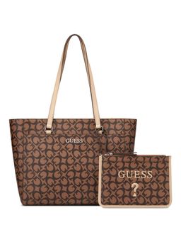 Guess - Brown Pvc Printed Handbag with Pouch