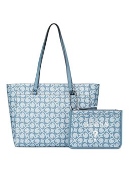 Guess - Blue Pvc Printed Handbag with Pouch