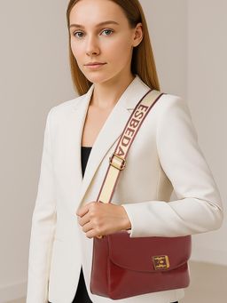 ESBEDA - Maroon Pu Solid Handbag with Detachable Handle, Detachable Strap