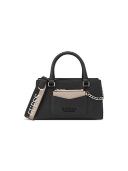 Guess - Black Pvc Solid Handbag with Detachable Strap