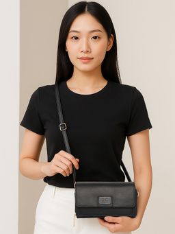 ESBEDA - Black Pu Solid Slingbag with Detachable Strap