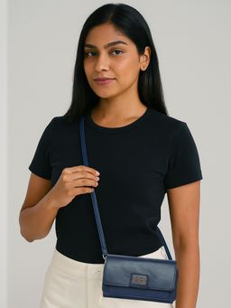 ESBEDA - Navy Blue Pu Solid Slingbag with Detachable Strap