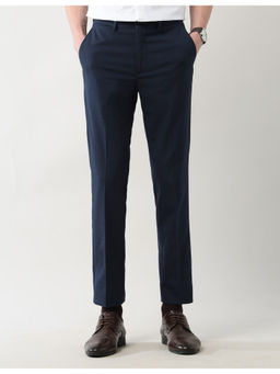 Arrow Newyork - Mens Navy Blue Mid Rise Slim Fit Autoflex Trouser