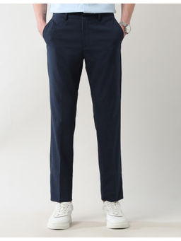 Arrow Newyork - Mens Navy Blue Mid Rise Regular Fit Autoflex Trouser