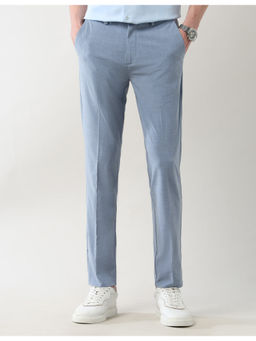 Arrow Newyork - Mens Blue Mid Rise Solid Slim Fit Trouser