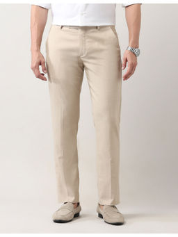 Arrow - Mens Beige Mid Rise Dobby Autoflex Trouser
