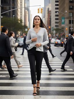 KASSUALLY - Women Grey Solid Cardigan Sweater