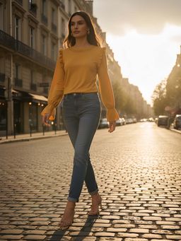 KASSUALLY - Women Mustard Yellow Solid Crop Top