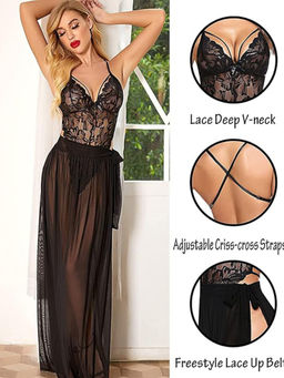 Secrets By ZeroKaata - Women Black Solid Baby Doll Lingerie with Panty (Set of 2)