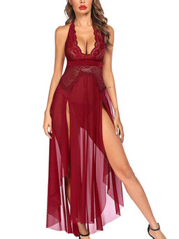 Secrets By ZeroKaata - Women Maroon Self Design Baby Doll Lingerie with Panty (Set of 2)