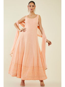 Soch - Women Peach Georgette Embroidered Suit Set