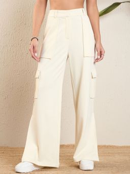 Magre - Flex Fit Solid Off White Mid Rise Trouser