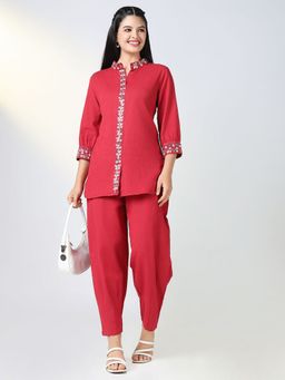 SHOWOFF - Women Red Solid Co-Ord (Set of 2)