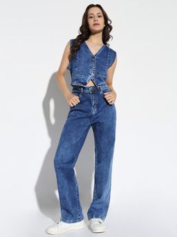 SHOWOFF - Women Blue Solid Co-Ord (Set of 2)