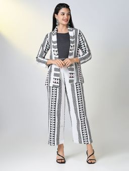 SHOWOFF - Women White Woven Design Co-ord with Blazer (Set of 3)