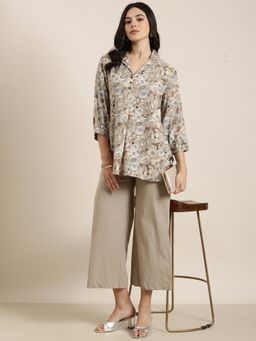 SHOWOFFFF - Women Beige Printed Co-Ord with Belt (Set of 3)