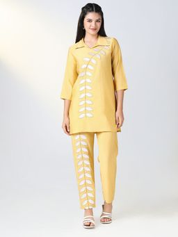 SHOWOFF - Women Yellow Embroidered Co-Ord (Set of 2)