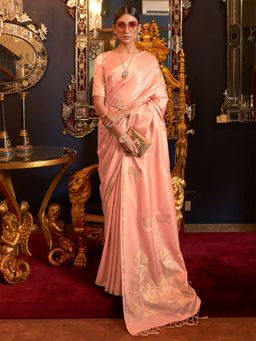 Odette - Women Modal Peach Floral Woven Saree with Unstitched Blouse