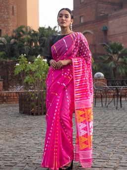 Beatitude - Pink Cotton Silk Jacquard Jamdani Saree Without Blouse