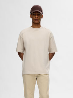 Selected - Beige Organic Cotton Oversized T-Shirt