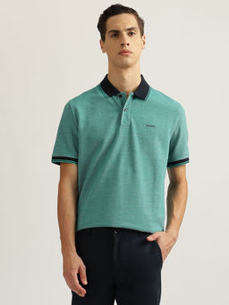 GANT - Men Aqua Solid Collared Short Sleeves Polo T-Shirt