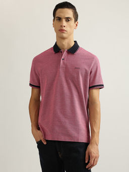 GANT - Men Pink Solid Collared Short Sleeves Polo T-Shirt