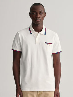 GANT - Men White Solid Short Sleeves Polo T-Shirt