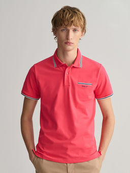 GANT - Men Pink Solid Short Sleeves Polo T-Shirt