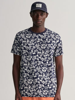 GANT - Men Blue Printed Round Neck Short Sleeves T-Shirt