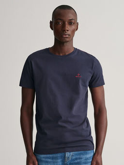 GANT - Men Blue Solid Round Neck Short Sleeves T-Shirt