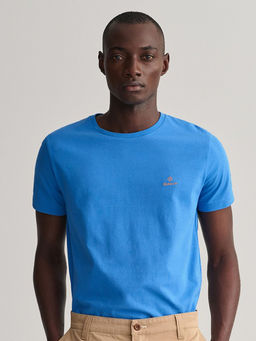 GANT - Men Blue Solid Round Neck Short Sleeves T-Shirt