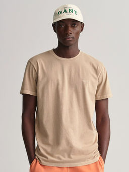 GANT - Men Beige Solid Round Neck Short Sleeves T-Shirt