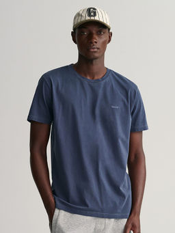 GANT - Men Blue Solid Round Neck Short Sleeves T-Shirt