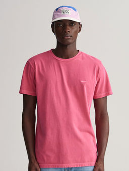 GANT - Men Pink Solid Round Neck Short Sleeves T-Shirt