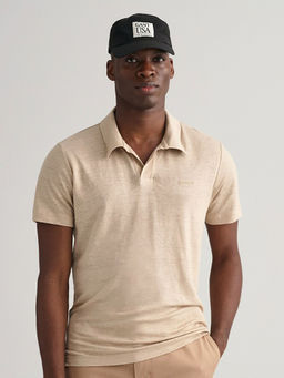 GANT - Men Beige Solid Short Sleeves Polo T-Shirt