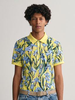 GANT - Men Yellow Printed Short Sleeves Polo T-Shirt