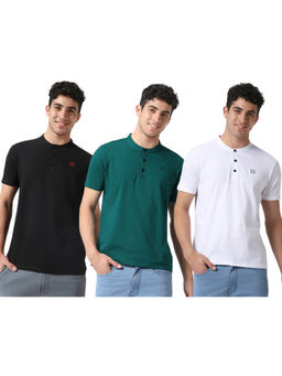 Urbano Fashion - Mens Multicolor Solid Mandarin Neck Slim Fit Cotton T-Shirts (Pack of 3)