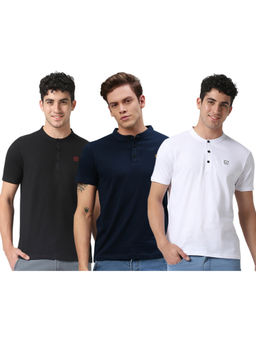 Urbano Fashion - Mens Multicolor Solid Mandarin Neck Slim Fit Cotton T-Shirts (Pack of 3)