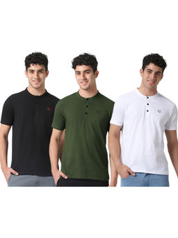Urbano Fashion - Mens Multicolor Solid Mandarin Neck Slim Fit Cotton T-Shirts (Pack of 3)