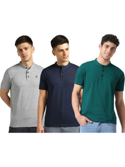 Urbano Fashion - Mens Multicolor Solid Mandarin Neck Slim Fit Cotton T-Shirts (Pack of 3)