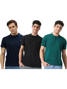 Urbano Fashion - Mens Multicolor Solid Mandarin Neck Slim Fit Cotton T-Shirts (Pack of 3)